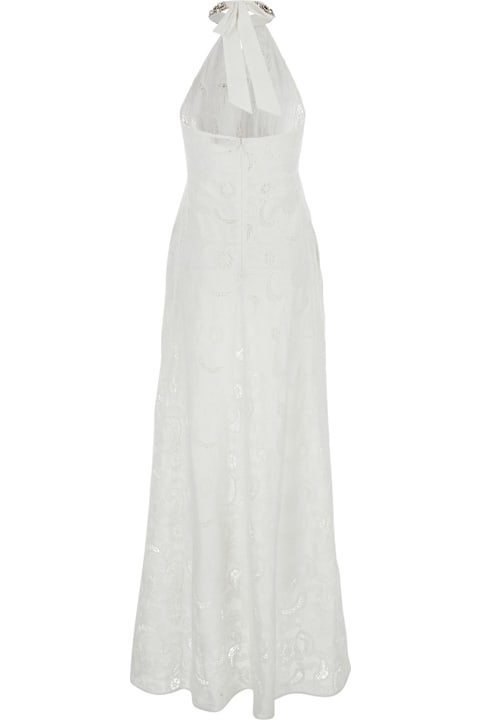 Anjuna Clothing for Women Anjuna 'isabel' White Long Dress With Halterneck And All-over Embroidery In Cotton Woman