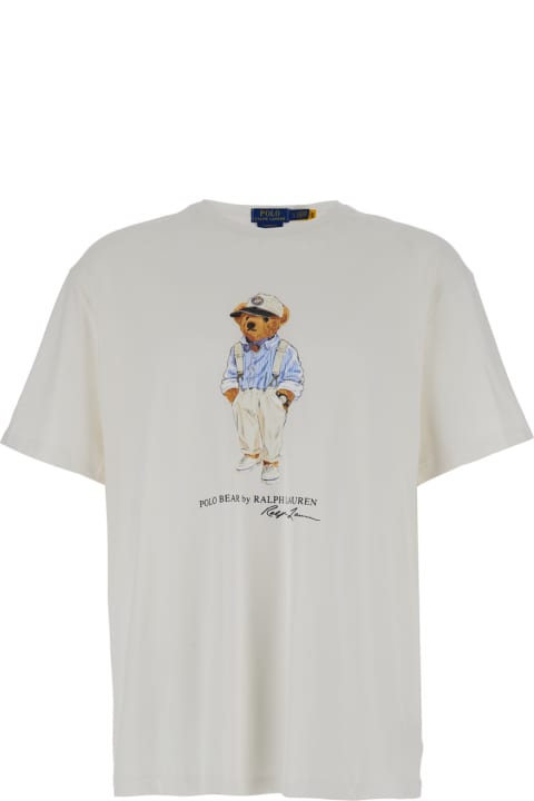 Polo Ralph Lauren Topwear for Men Polo Ralph Lauren White T-shirt With Logo Teddy Bear In Cotton Man