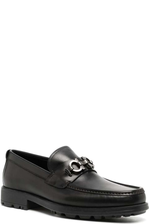 Ferragamo Loafers & Boat Shoes for Women Ferragamo 'david' Black Loafers Wirh Gancini Details In Leather Man