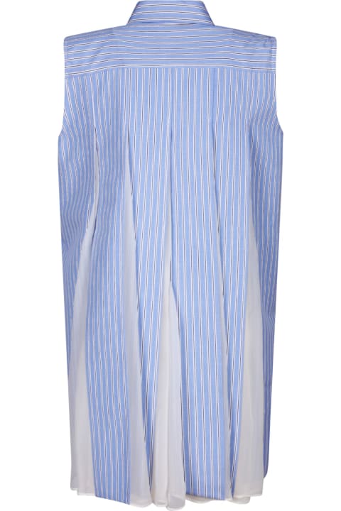 Sacai for Women Sacai White And Light Blue Striped Poplin Dress