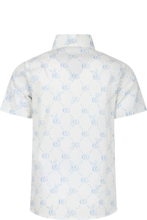 Gucci Topwear for Boys Gucci Shirt For Boy With Light Blue Logo And All-over Rabbit