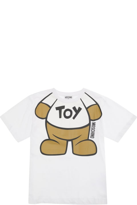 Moschino Topwear for Boys Moschino White T-shirt With Teddy Bear Print In Cotton Boy