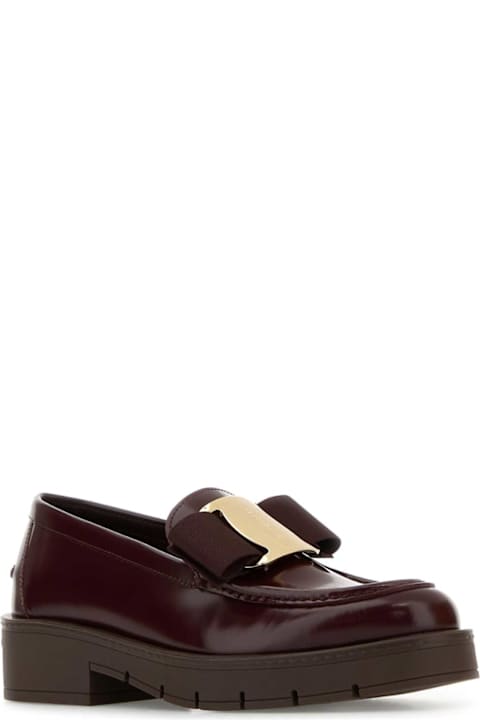 Ferragamo Flat Shoes for Women Ferragamo Burgundy Leather Mirty Loafers