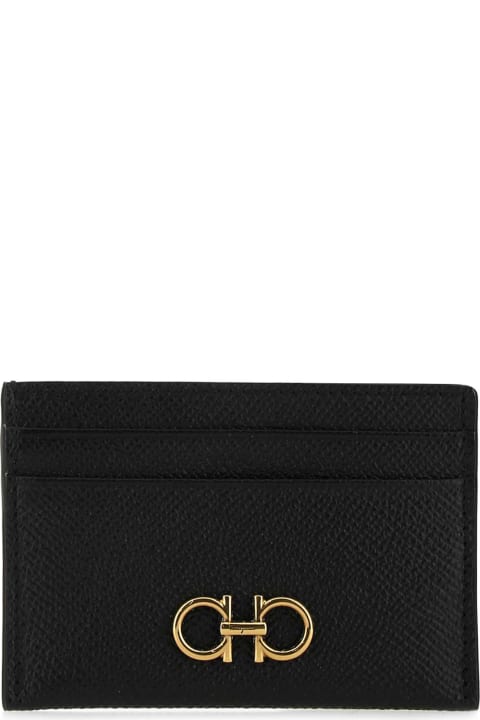 Wallets for Women Ferragamo Black Leather Gancini Card Holder