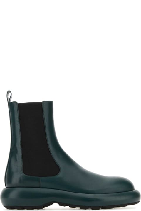 Jil Sander Boots for Women Jil Sander Bottle Green Leather Chelsea Ankle Boots