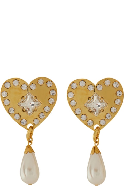 Jewelry Sale for Women Alessandra Rich Metal Heart Earrings With Crystals