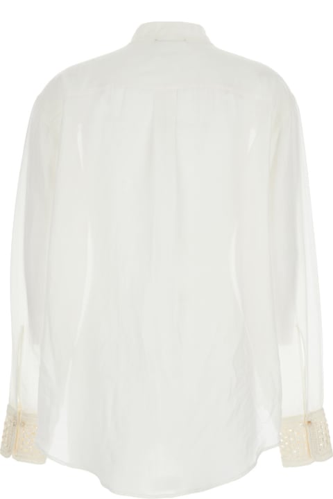ウィメンズ Forte_Forteのトップス Forte_Forte White Shirt With Pearls Details In Cotton And Silk Woman