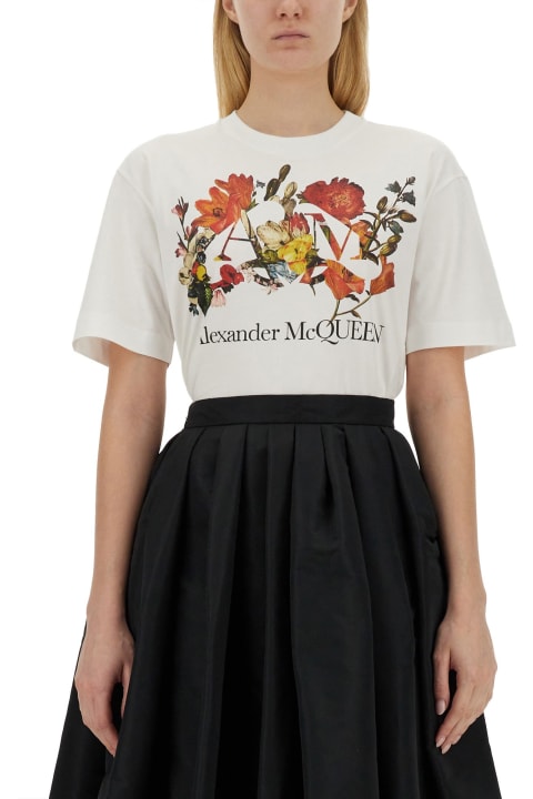 Topwear for Women Alexander McQueen T-shirt With Logo And Dutch Flower Motif
