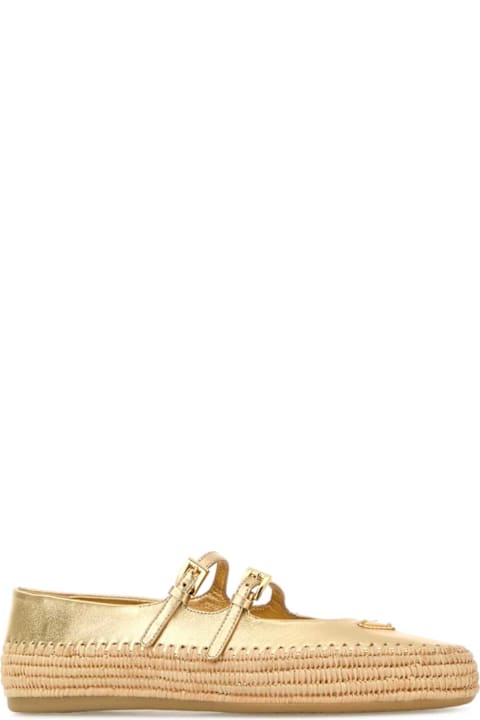 Prada Gold Raffia And Leather Espadrilles