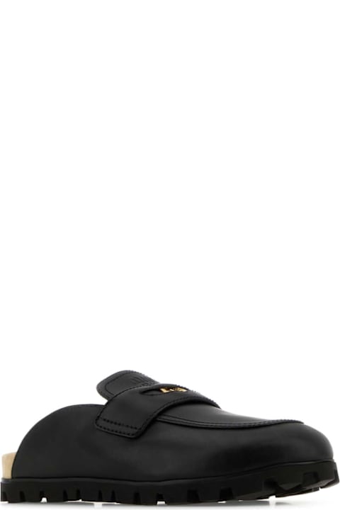 Miu Miu Black Leather Slippers