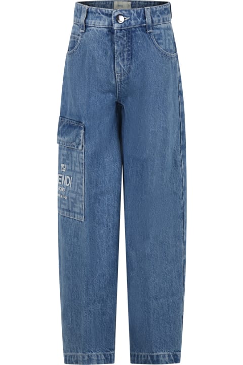 Bottoms for Boys Fendi Blue Jeans For Kids With Ff