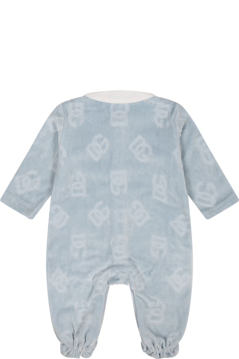 Dolce & Gabbanaのベビーボーイズ Dolce & Gabbana Light Blue Babygrow For Baby Boy With Logo