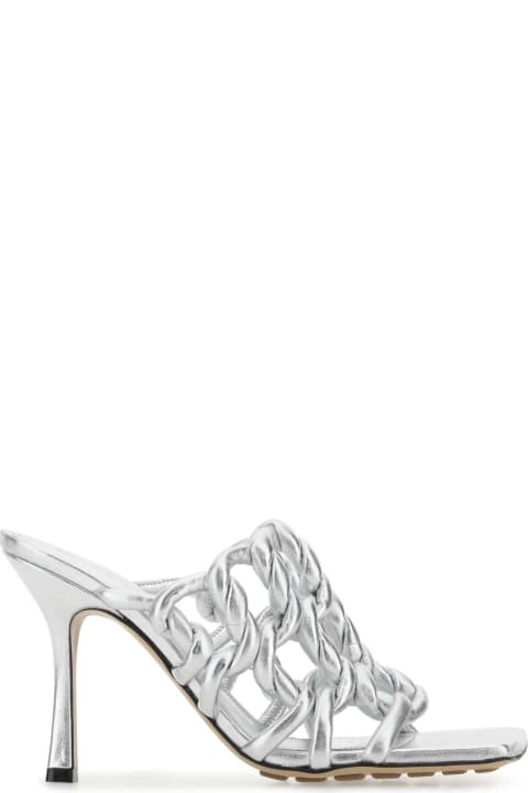 Bottega Veneta Sandals for Women Bottega Veneta Silver Leather Stretch Mules