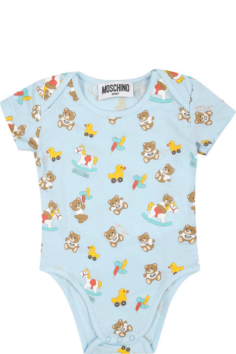 Sale for Baby Girls Moschino Light Blue Set For Baby Boy With Teddy Bear
