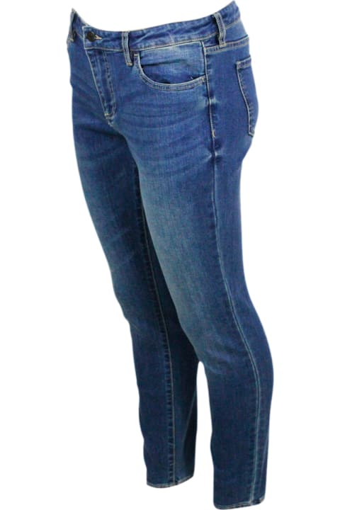 Armani Collezioni for Kids Armani Collezioni Super Skynny Mid Rise Jeans Trousers In Stretch Denim With Logo On The Back Pocket