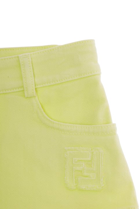 Fashion for Kids Fendi Yellow Skirt With Tonal Logo Embroidery On The Front And Fringed Hem In Cotton Blend Girl