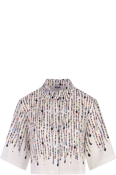 MSGM Topwear for Women MSGM White Crop Shirt With Multicolour Bead Print