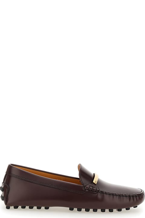Tod's Flat Shoes for Women Tod's Brown Loafers With Logo Plaque And Rubber Sole In Leather Woman