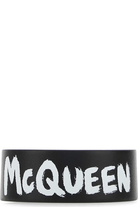 メンズ Alexander McQueenのブレスレット Alexander McQueen Black Leather Bracelet