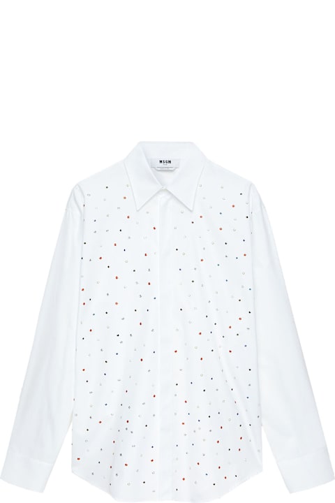 MSGM لـ Men MSGM White Shirt With Classic Collar And All-over Stud Embellishments In Cotton Man