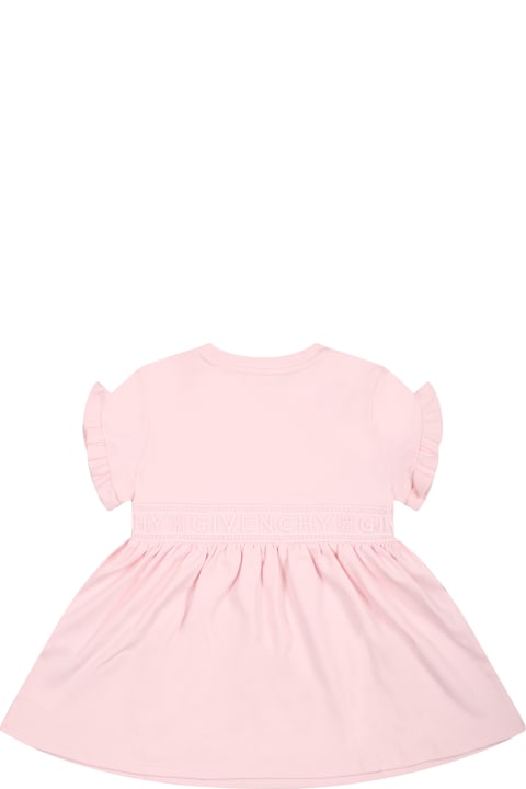 Pink Dress For Bay Girl With Logoed Band