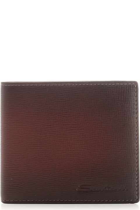 Wallets for Men Santoni Brown Leather Wallet