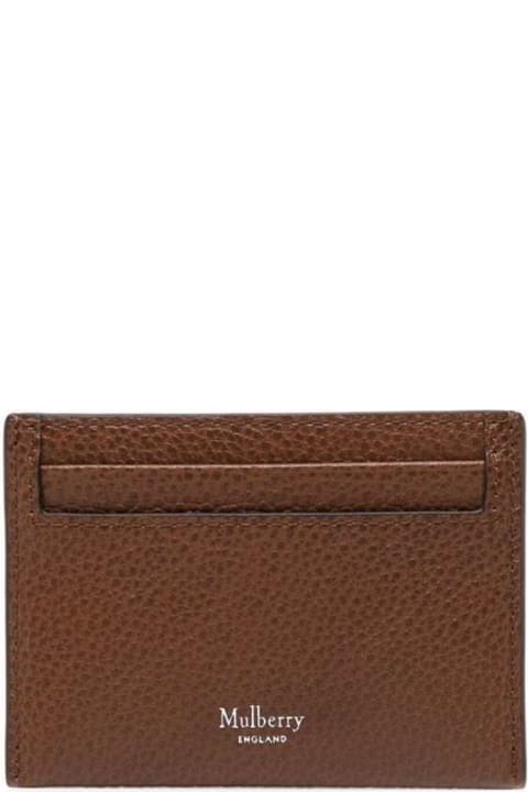 Heritage  Brown Leather Card Holder With Logo Mulberry Woman
