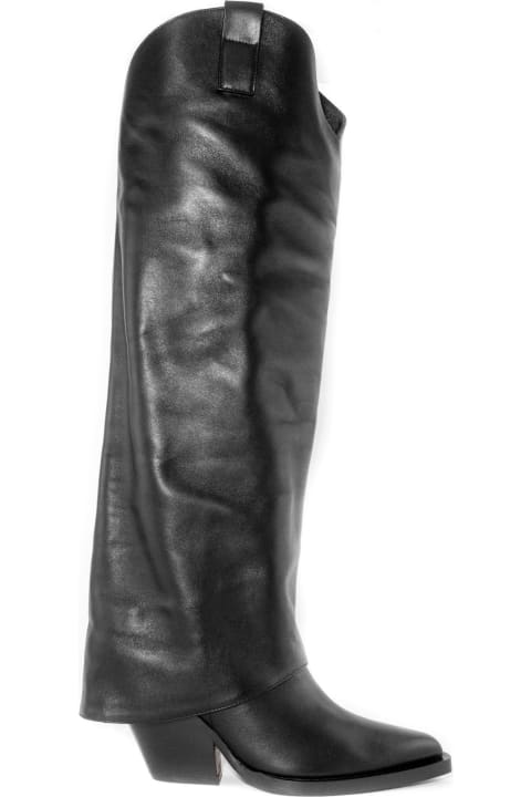 Mira Black Brushed Leather High Boots