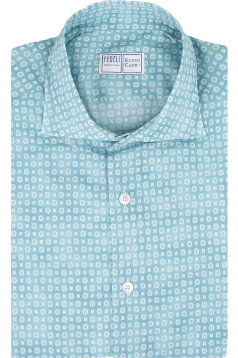 Fedeli Shirts for Men Fedeli Sean Shirt In Turquoise Printed Panamino