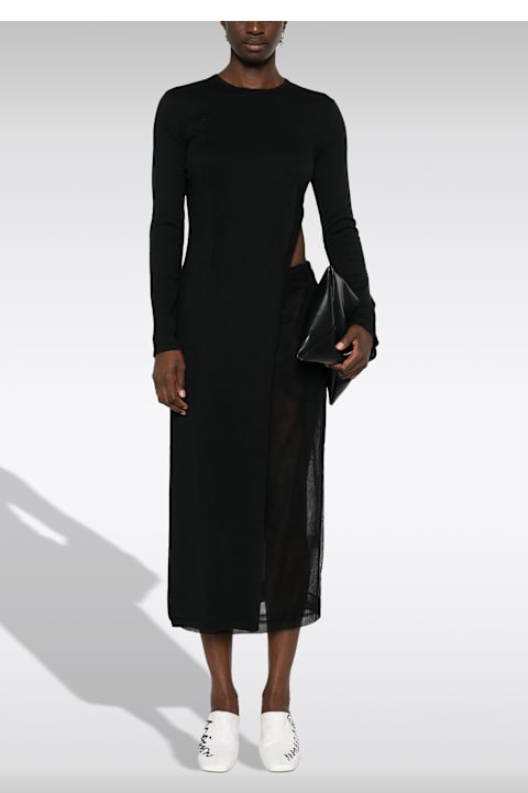 MM6 Maison Margiela Dresses for Women MM6 Maison Margiela Abito Midi Black cotton and wool dress with maxi side slit