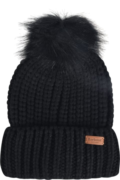 Hats for Women Barbour Logo Patch Rib Knit Puff Beanie And Scarf Set