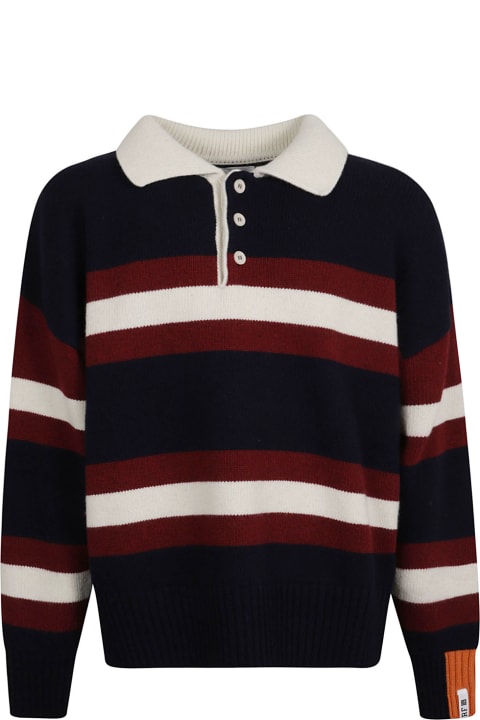 Stripe Pattern Longsleeved Knit Polo Shirt