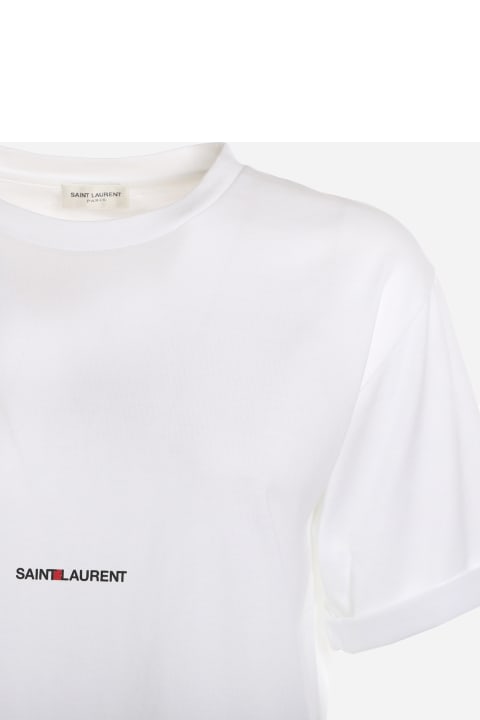 White Cotton T Shirt With Logo Print