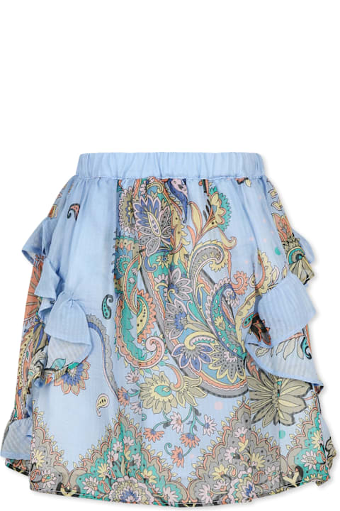 Homeware Etro Light Blue Skirt For Girl With Paisley Print