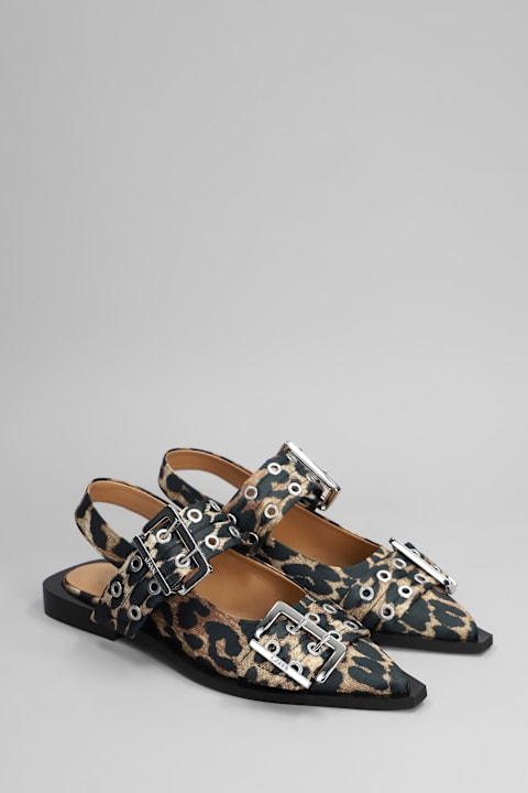 Ganni Ballet Flats In Animalier Polyester