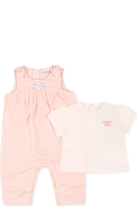 Kenzo Kids for Baby Girls Kenzo Kids Pink Romper For Baby Girl With Logo