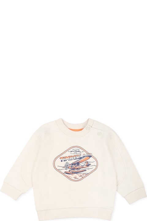 Timberland for Kids Timberland Ivory Sweatshirt For Baby Boy With Logo And Print