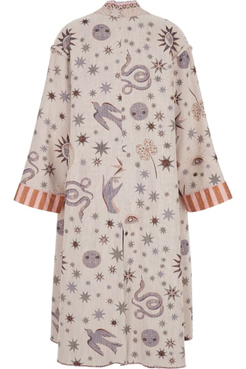 Forte_Forte for Women Forte_Forte Pink Robe Coat With Love Alchemy Embroideries And Print In Cotton Blend Woman