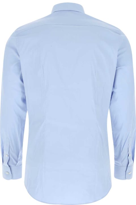 Shirts for Men Prada Pastel Light Blue Stretch Poplin Shirt