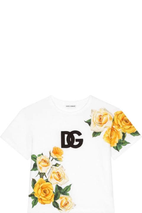 Dolce & Gabbana T-Shirts & Polo Shirts for Girls Dolce & Gabbana T-shirt With Dg Logo And Yellow Rose Print