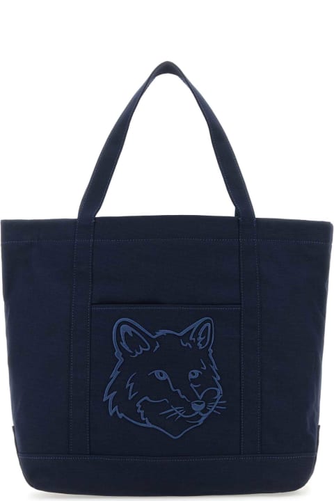 Maison Kitsuné Totes for Women Maison Kitsuné Navy Blue Canvas Big Shopping Bag
