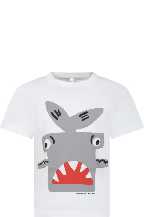 ボーイズ Stella McCartney KidsのTシャツ＆ポロシャツ Stella McCartney Kids White T-shirt For Boy With Hammerhead Shark