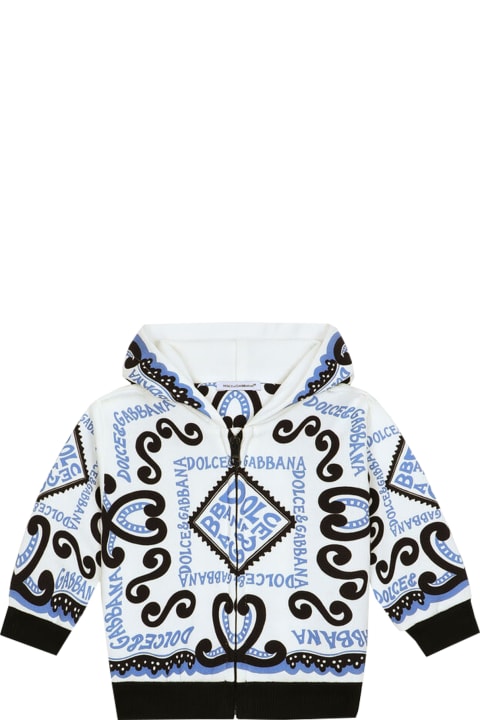 Dolce & Gabbana Sweaters & Sweatshirts for Baby Boys Dolce & Gabbana Zip-up Sweatshirt With Navy Print Hood