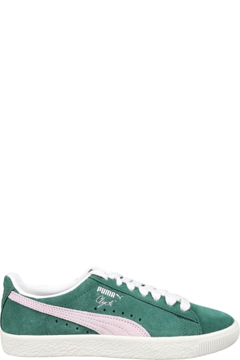 Puma Shoes for Boys Puma Green Clyde Sneakers For Kids With Logo