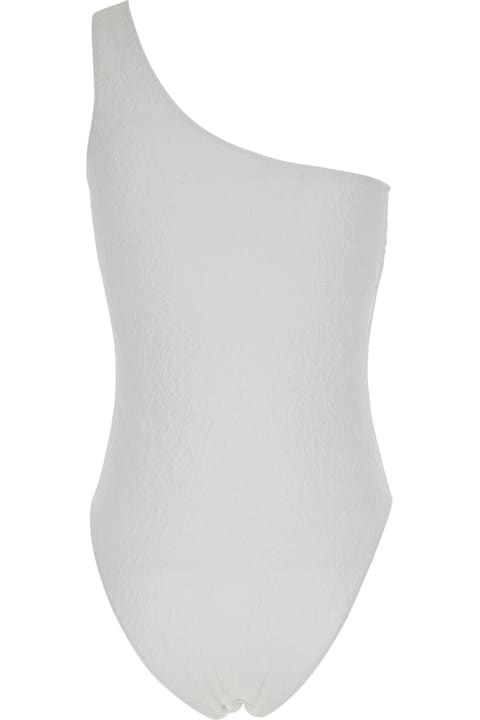 Anjuna Clothing for Women Anjuna White One-shoulder One-piece Swimsuit With Rhinestone Brooch Detail In Tech Fabric Woman