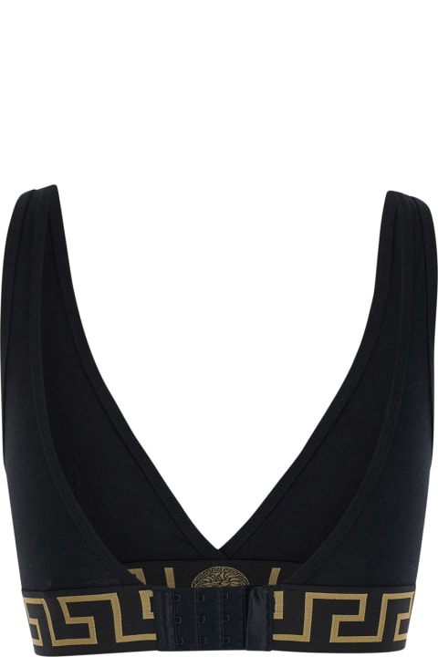 Versace for Women Versace Black Sports Bra With V Neckline In Stretch Cotton Woman
