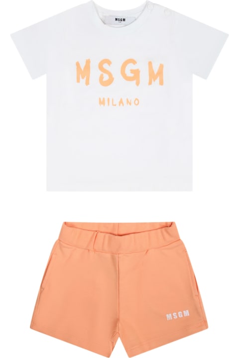 MSGM Bottoms for Baby Girls MSGM Orange Set For Baby Girl With Logo