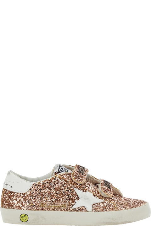 Fashion for Girls Golden Goose 'old School' Brown Rhinestoned Sneakers With Logo Patch On The Tongue In Cotton Blend Girl