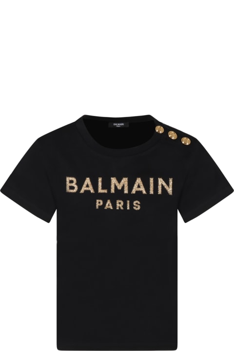 Black T-shirt For Girl With Golden Logo