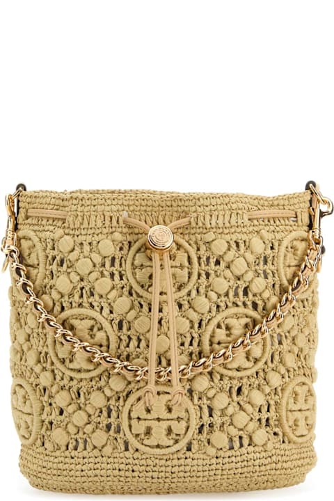 Tory Burch لـ Women Tory Burch Raffia T Monogram Bucket Bag